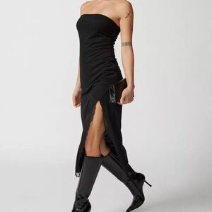 Urban Outfitters Black Midi Strapless Dress Asymmetrical Slit